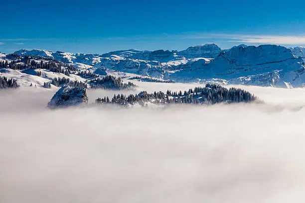 Ski region Mythen in Swiss central alps, Switzerland in February 2015