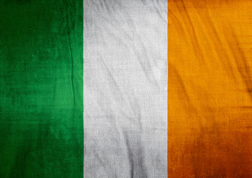 Flag of the Republic of Ireland on a wrinkled cloth texture