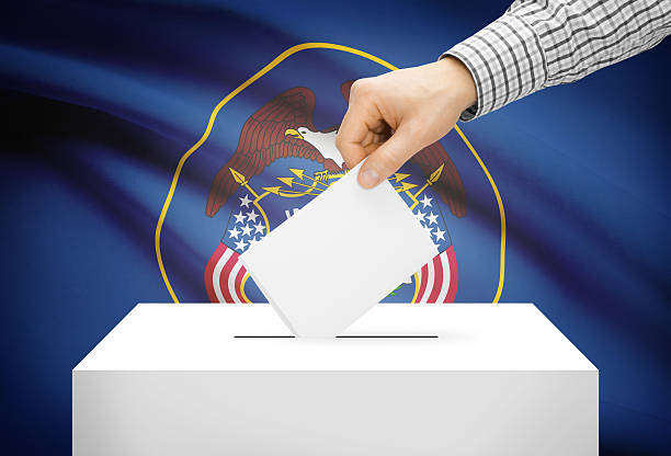 istock Ballot box with national flag on background - Utah 526725071