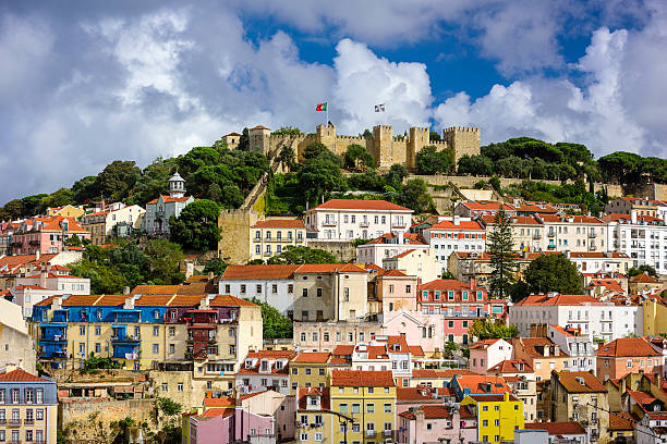 Lisbon, Portugal Castle Lisbon, Portugal skyline at Sao Jorge Castle. baixa stock pictures, royalty-free photos & images