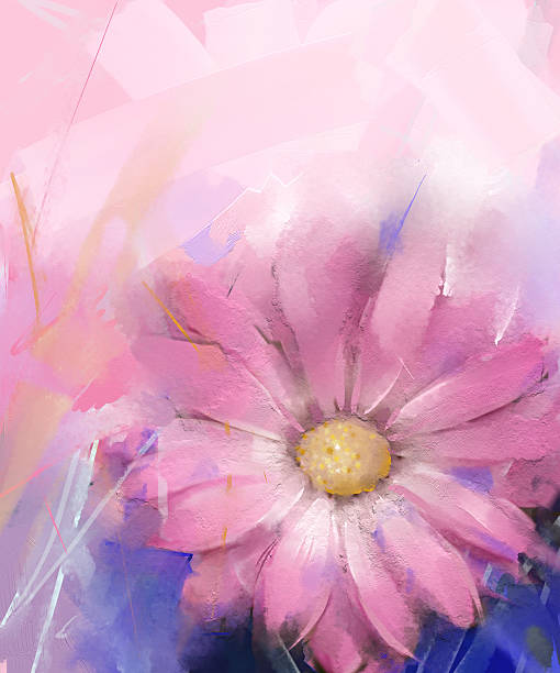 ilustrações, clipart, desenhos animados e ícones de - de-rosa flor flower.gerbera pintura a óleo - multi colored floral pattern acrylic painting purple
