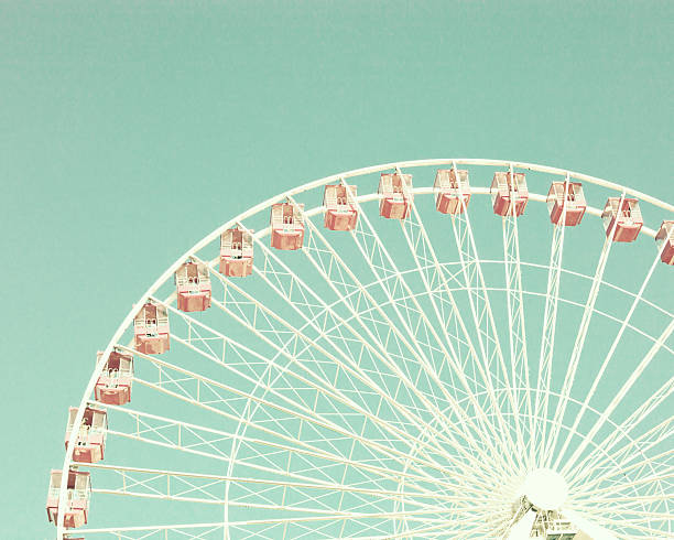 Vintage pastel ferris wheel over turquoise blue sky