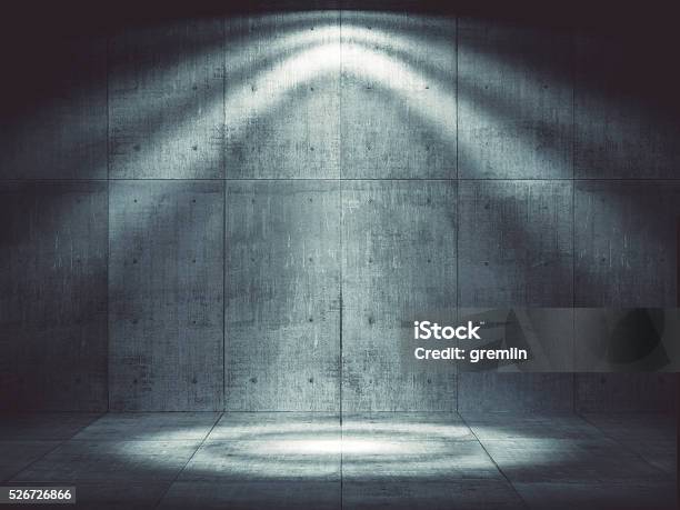 Dark Concrete Environment With Top Illumination Stock Photo - Download Image Now - Concrete, Dark, Wall - Building Feature