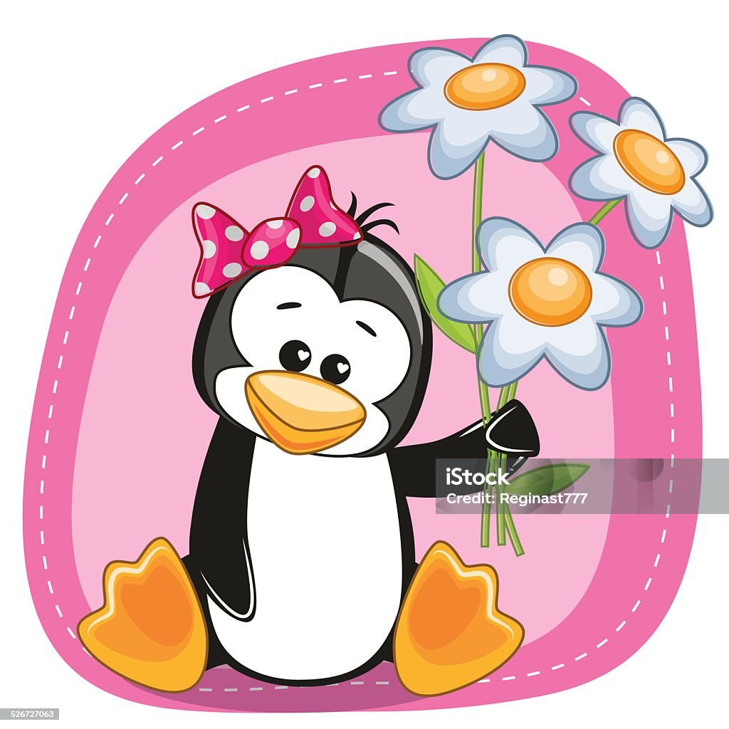 Penguin with flowers Greeting card Penguin with flowers Adult stock vector