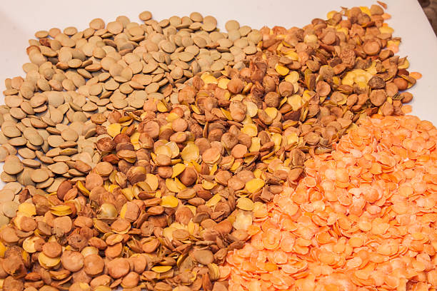 Red, green and brown lentils