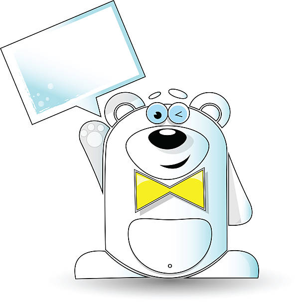 Image. Cartoon illustration of funny polar bear with a white sign.