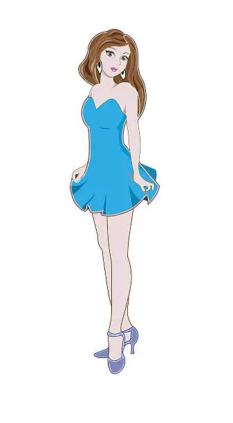 Vector illustration of girl in blue dress