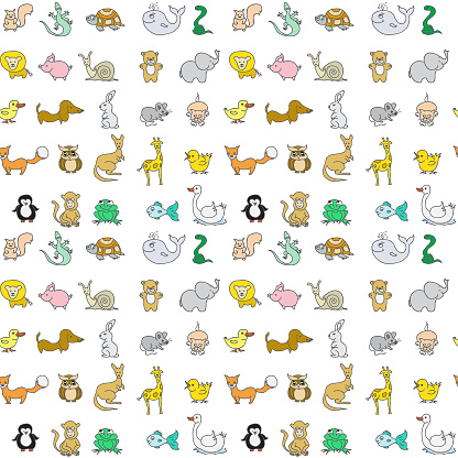 Baby animals icons seamless pattern