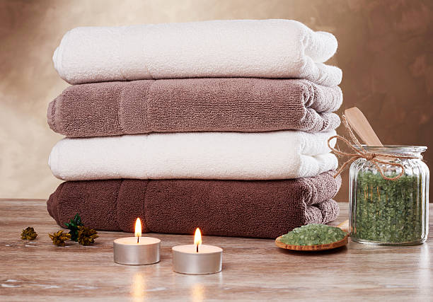 istock Towels, candles and salt 526735390