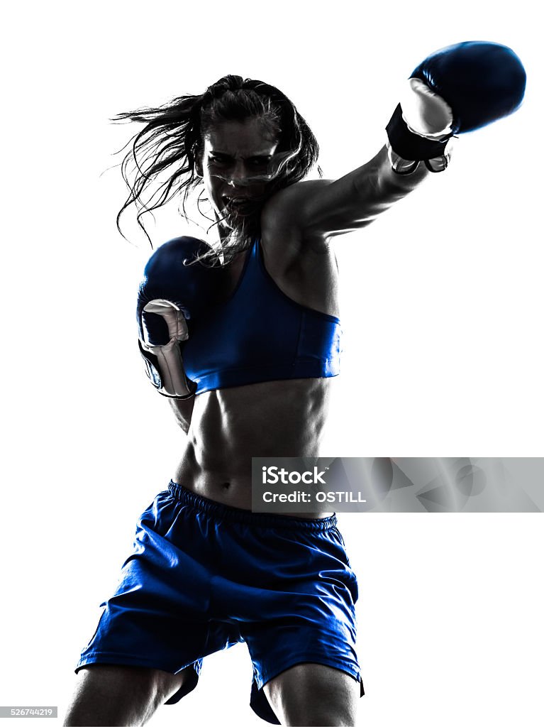 Donna pugile boxe Kick boxing sagoma isolato - Foto stock royalty-free di Pugilato - Sport