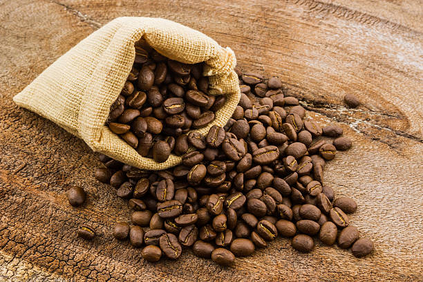 istock Brown roasted coffee beans in canvas sack. 526746693