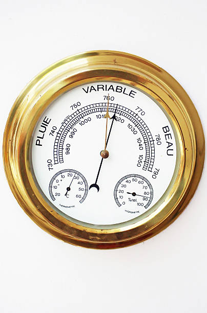 istock Brass Barometer, Thermometer, Hygrometer with White Face 526749671