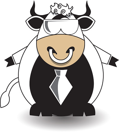 Illustration. Dairy bull with dark glasses
