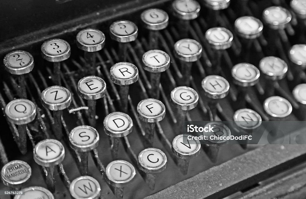 old keyboard of an old typewriter used in the 40s old keyboard of an old typewriter used in the 1940s Stenographer Stock Photo