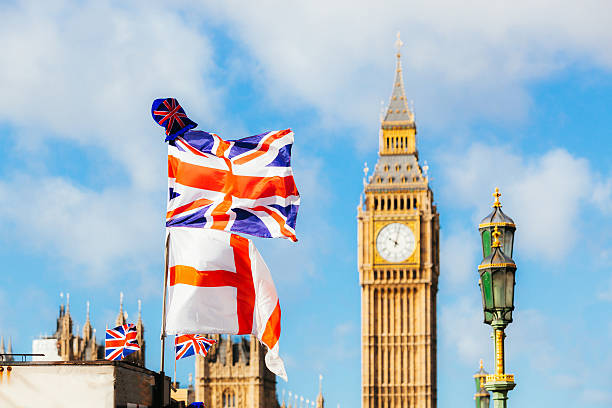 istock UK and England Flags in London 526763991