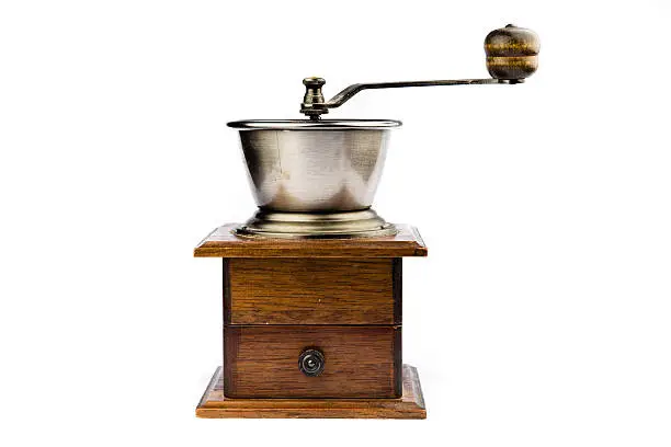 Isolated old vintage coffee grinder