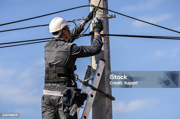 Telephone Engineer Stock Photo - Download Image Now - Fiber Optic, Installing, Cable