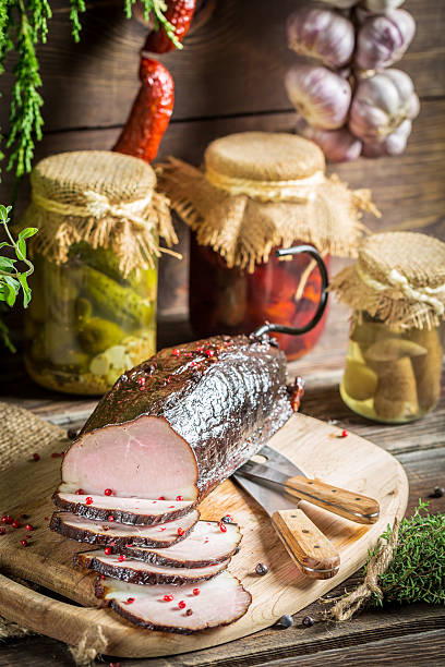 istock Closeup of fresh smoked ham in pantry 526766633