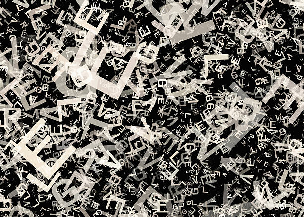 muchos abstracto gris alfabeto letras caótica - simplicity sparse contrasts single word fotografías e imágenes de stock