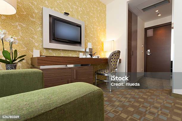 Modern Hotel Room Interior Stock Photo - Download Image Now - Entrance Hall, Hotel, Television Set
