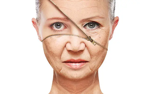 Photo of concept skin aging. anti-aging procedures, rejuvenation, lifting, of facial skin