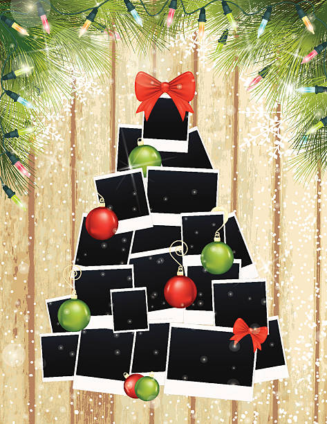 istock Photos Christmas Tree and Evergreens On Wood Background 526786585