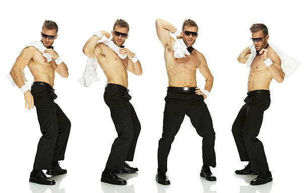 4 つのビジネスマンダンス一緒 - male stripper ストックフォトと画像