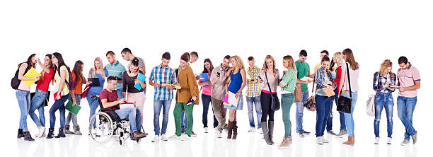 istock Large group of college students isolated on white. 526806179