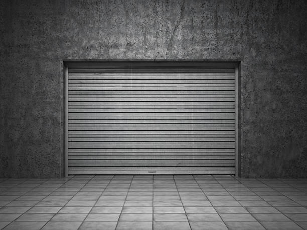 istock Building made of concrete with roller shutter door 526808451
