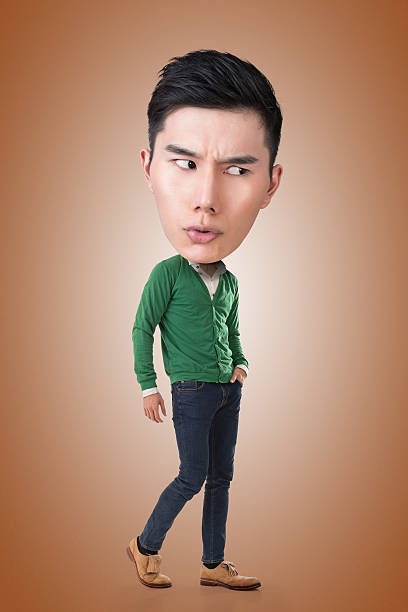 Funny Asian big head man stock photo