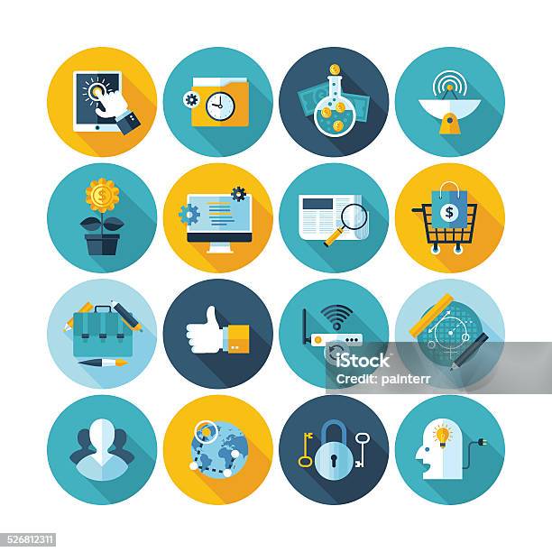 Modern Flat Icons Vector Collection With Long Shadow Effect Stock Illustration - Download Image Now