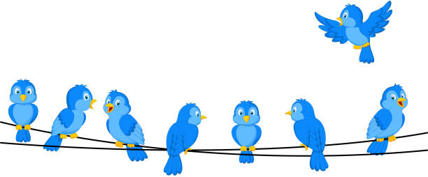 Pássaro azul em dos fios - ilustração de arte em vetor