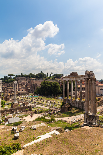 View of the ancient rome ruins near colosseum, Italy
