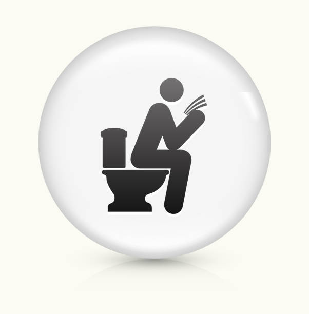 korzystanie z toalety ikona na białym okrągłym przycisku wektorowym - toilet public restroom newspaper reading stock illustrations