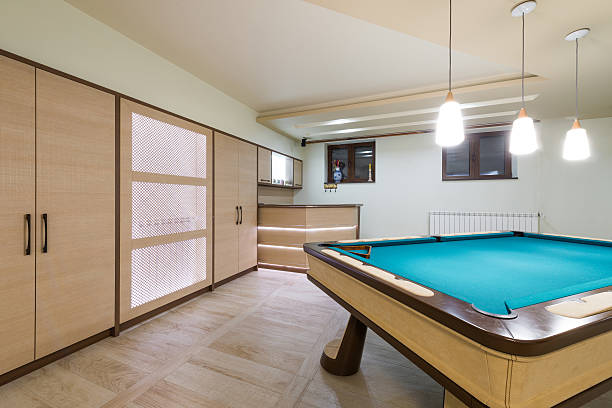 istock Entertainment room in luxury mansion with pool table 526822124