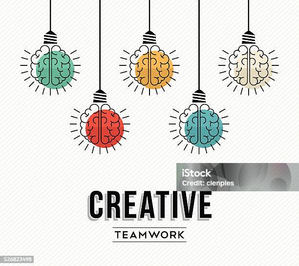 Concept De Design Créatif De Travail Déquipe Avec Des Cerveaux Vecteurs libres de droits et plus d'images vectorielles de Brainstorming