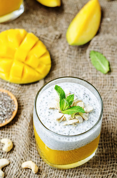 istock Mango Greek yogurt Chia seeds pudding with cashews 526824798