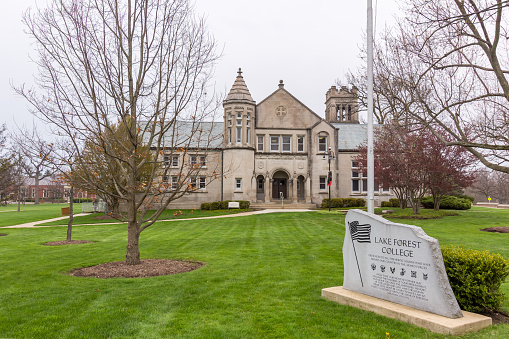 Lake Forest, Illinois, USA - April 30, 2016: Lake Forest College and Arthur Sommerville Reid Hall in Lake Forest, Illinois.
