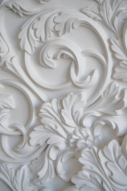 istock Luxury white wall design bas-relief with stucco mouldings roccoco 526826496