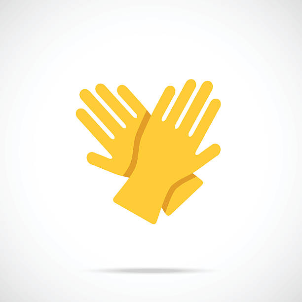 желтый очистки перчатки плоская иконка. векторная иллюстрация - protective glove washing up glove cleaning latex stock illustrations