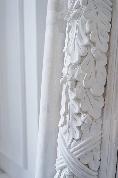 istock Beautiful elements of luxury wall design, white stucco mouldings over 526828334