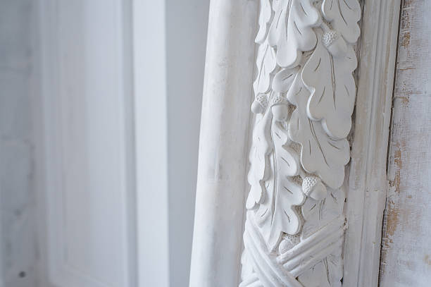 istock Beautiful elements of luxury wall design, white stucco mouldings over 526828398