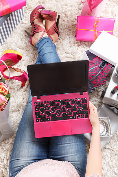 istock Closeup of a trendy laptop 526828556