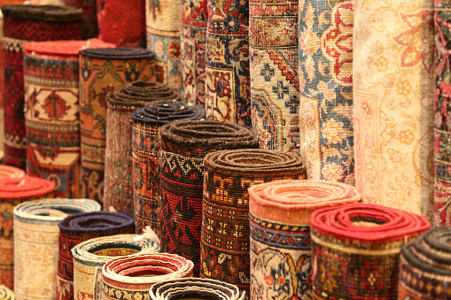 Stack of Carpets in Istanbul City, Turkey