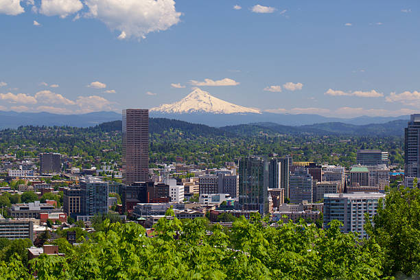Portland Oregon in spring Portland Oregon in spring. A snow covered Mt hood in the background mt hood photos stock pictures, royalty-free photos & images
