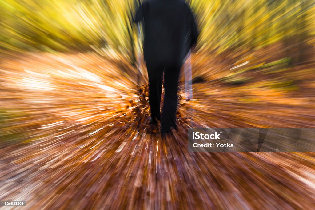 Nordic walking sport run walk motion blur outdoor person legs Cultivating the figure of a man in the autumn in the forest Nordic walking Adult Stock Photo