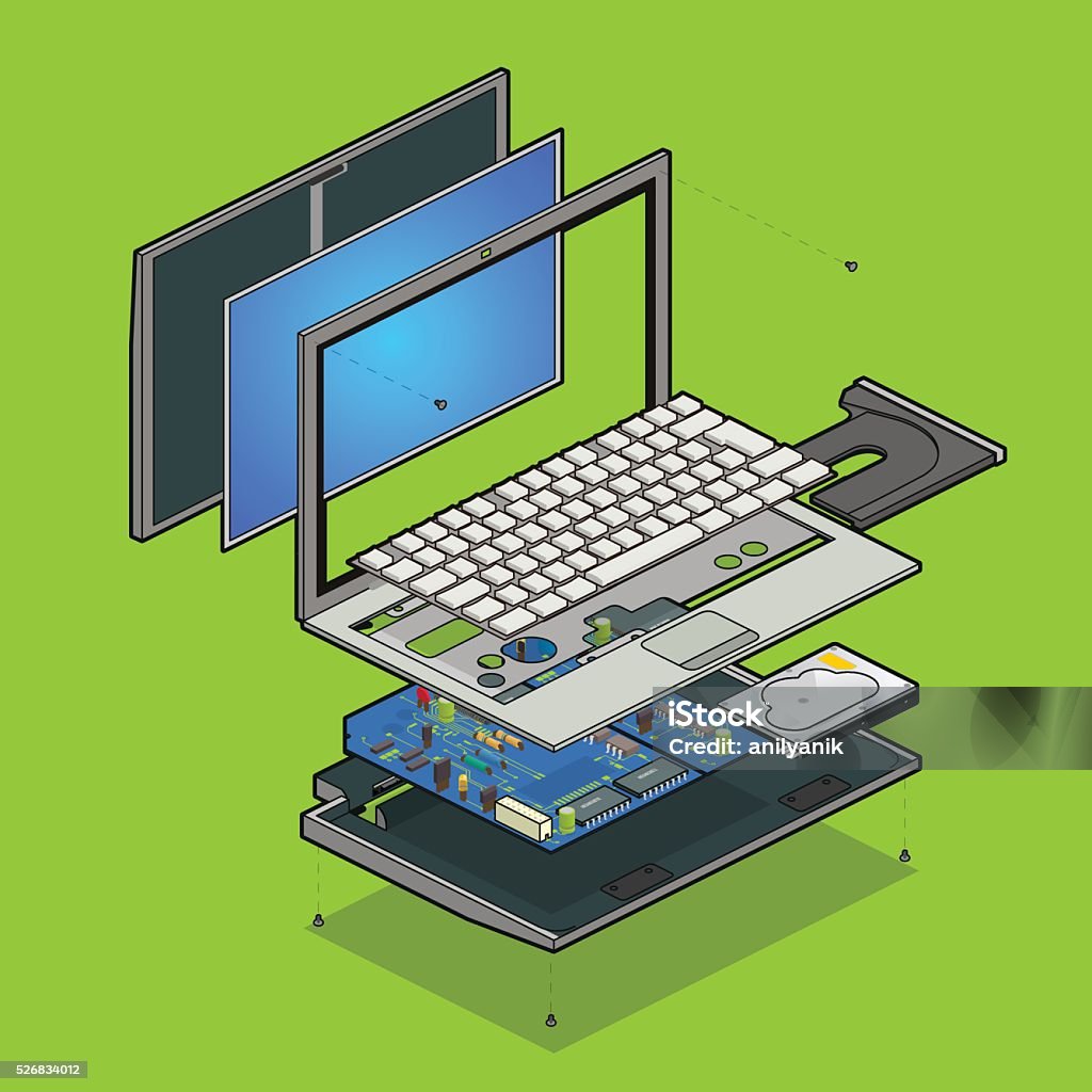 Notebook Exploded Stock Illustration - Download Image Now - Laptop ...