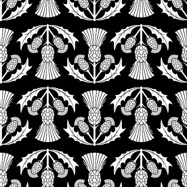 Simple Traditional Style Scottish Thistle Flower Seamless Pattern Simple Traditional Style Scottish Thistle Flower Seamless Pattern. The design is set in rows with a half-drop and a row upside down. Scottish Thistle stock illustrations