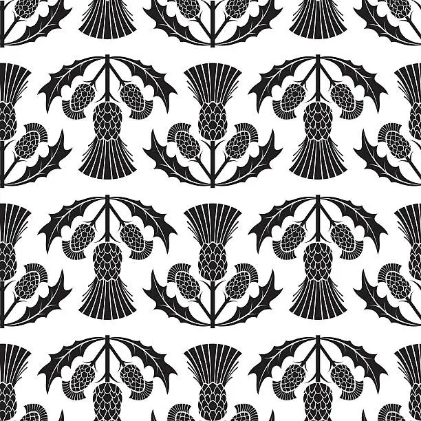 Vector illustration of Simple Traditional Style Scottish Thistle Flower Seamless Pattern