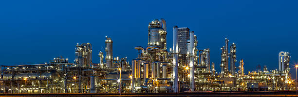 istock Oil Refinery Illuminated at Dusk 526835118